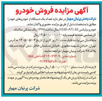 تصویر کوچک آگهی فروش خودرو (یک دستگاه برلیانس H330-AT1.65 مدل ۱۳۹۷)
