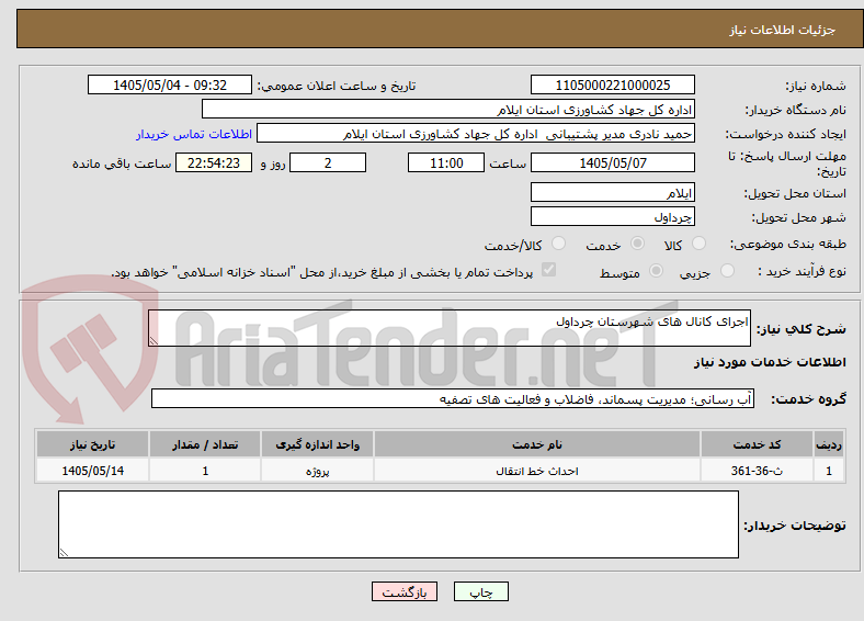 تصویر کوچک آگهی اجرای کانال های شهرستان چرداول