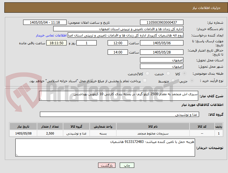 تصویر کوچک آگهی سبزی اش منجمد به مقدار 2500 کیلو گرم- در بسته بندی کارتنی 10 کیلویی بهداشتی