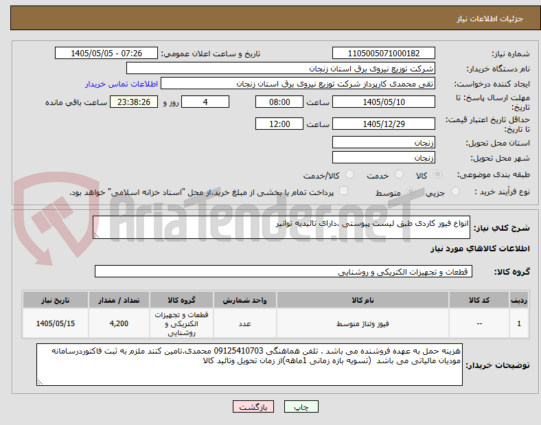 تصویر کوچک آگهی انواع فیوز کاردی طبق لیست پیوستی .دارای تائیدیه توانیر
