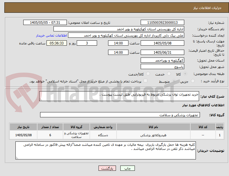 تصویر کوچک آگهی خرید تجهیزات توان پزشکی مربوط به فیزیوتراپی طبق لیست پیوست .