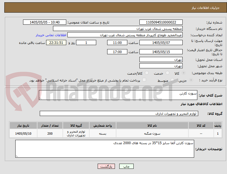تصویر کوچک آگهی سوزن کارتن 