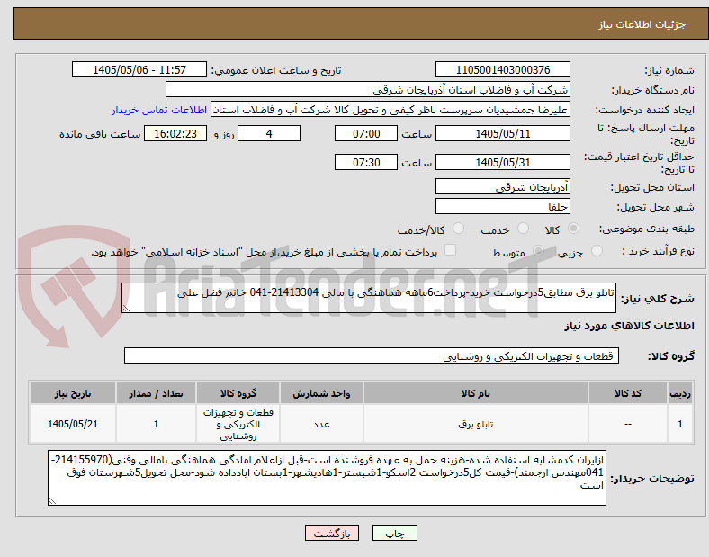 تصویر کوچک آگهی تابلو برق مطابق5درخواست خرید-پرداخت6ماهه هماهنگی با مالی 21413304-041 خانم فضل علی