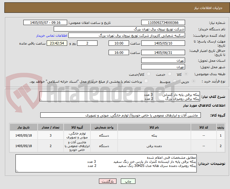 پنکه برقی پایه دار کنترلی 3 عدد
پنکه برقی رومیزی بزرگ 2 عدد