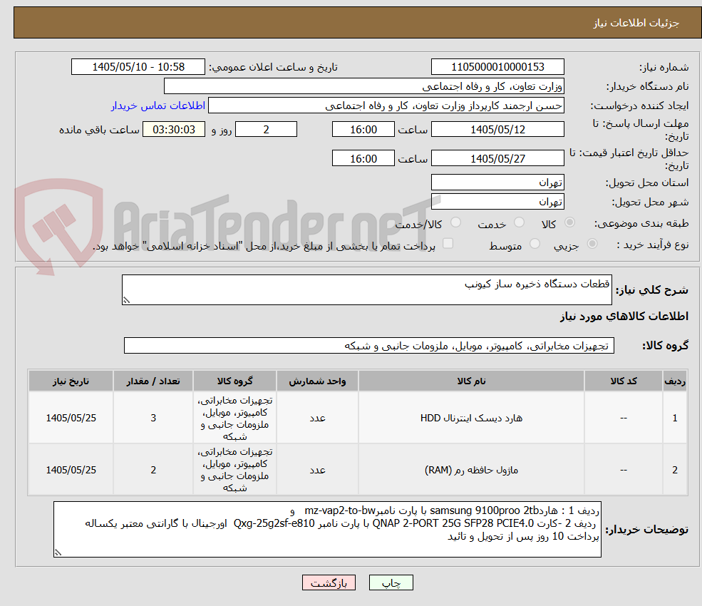 قطعات دستگاه ذخیره ساز کیونپ