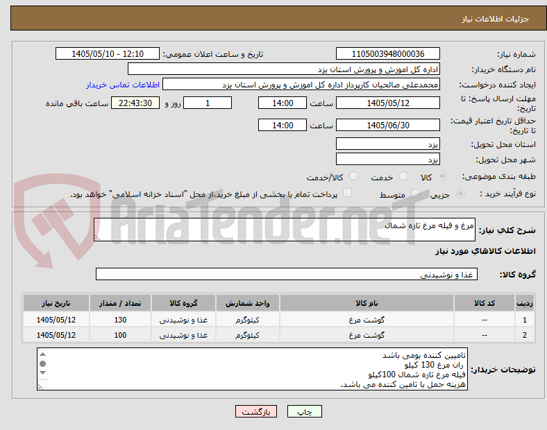 مرغ و فیله مرغ تازه شمال