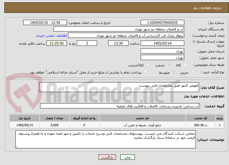 تصویر کوچک آگهی تعویض کنتور طبق مشخصات فنی پیوست