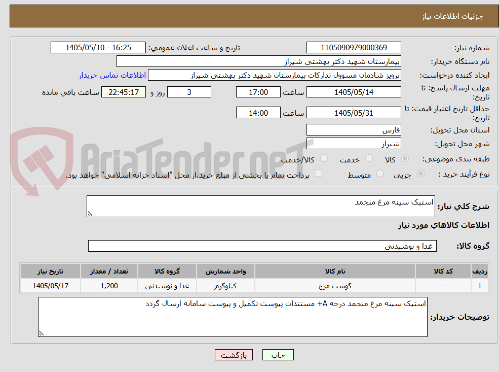 استیک سینه مرغ منجمد