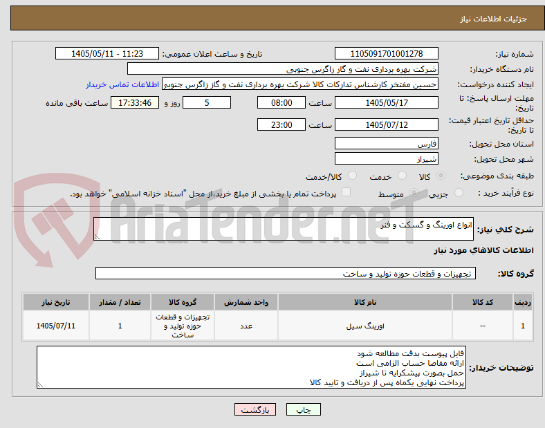 انواع اورینگ و گسکت و فنر